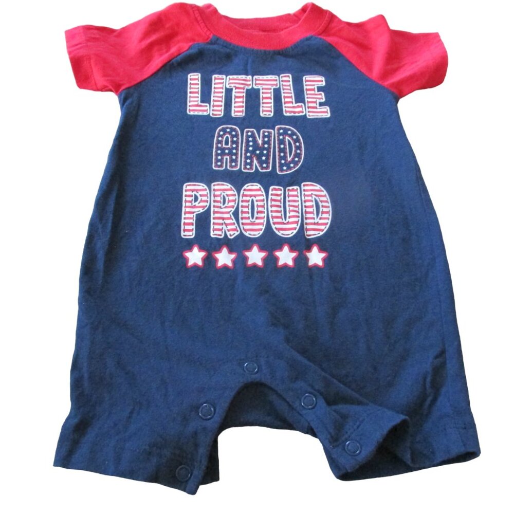 Patriotic Romper Infant Boys Size 3-6M Red White Blue Short Sleeve Little Proud